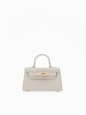 Genuine leather Mini Top Handle Bag in cream Grace Kelly bag Italian bag